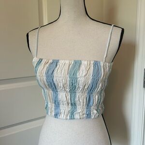 Ocean drive smocked blue and white striped Beachy crop tank